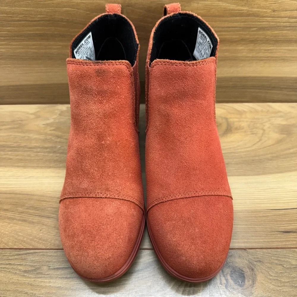 Sorel Evie Ankle Wedge Boots Womens 6 Warp Red‎ Suede Slip On